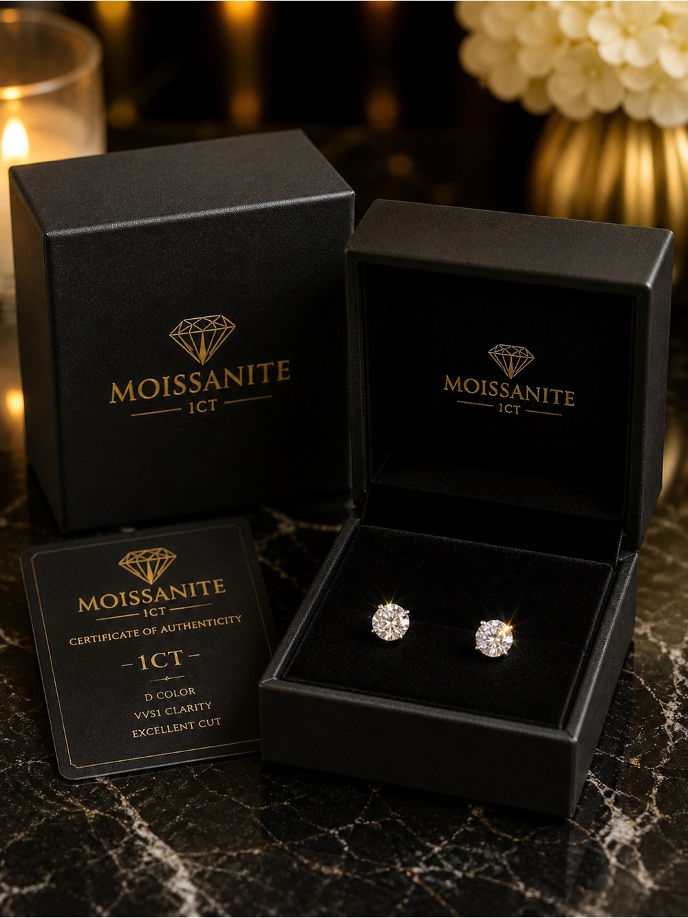 1CT MOISSANITE Round Stud Earrings in White -Screw Back